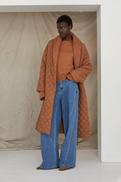 Adeline Quilted Puffer Wrap Coat: Khaki