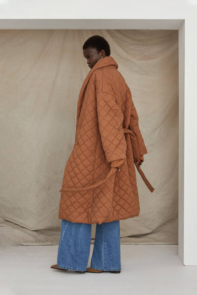 Adeline Quilted Puffer Wrap Coat: Khaki