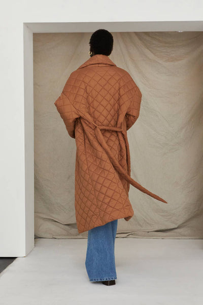 Adeline Quilted Puffer Wrap Coat: Khaki