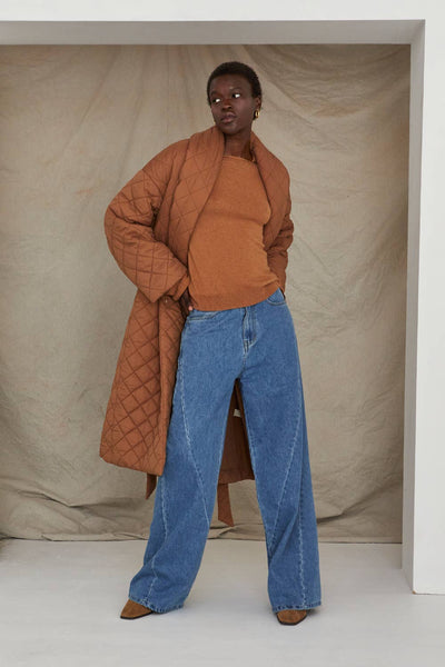 Adeline Quilted Puffer Wrap Coat: Khaki