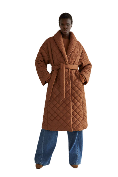 Adeline Quilted Puffer Wrap Coat: Khaki