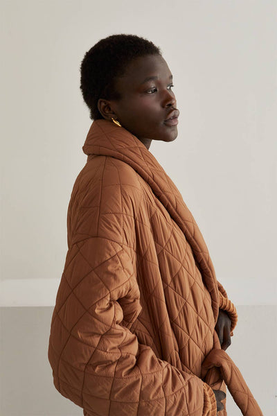 Adeline Quilted Puffer Wrap Coat: Khaki