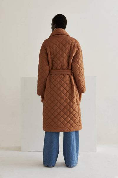Adeline Quilted Puffer Wrap Coat: Khaki