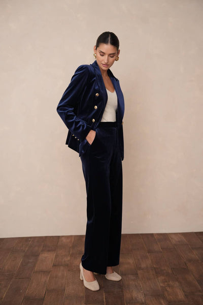 High-waisted straight-cut velvet trousers - P2228: Bordeaux