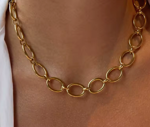 Maggie- Oval Link 18K Gold Necklace Waterproof