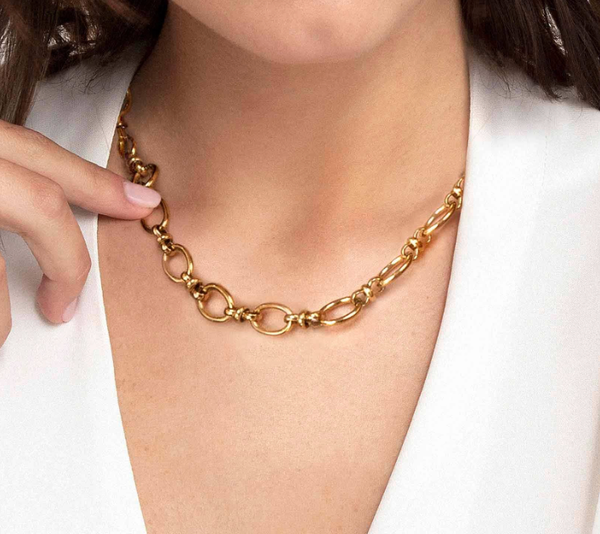 Rio Knuckle Link Steel Necklace 14K Gold Waterproof: Yellow Gold