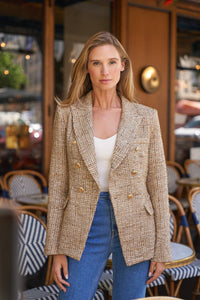 Tweed double-breasted blazer jacket - V2321Q: Gold