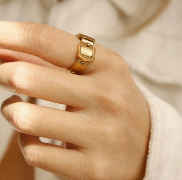 Buckle UP- Stainless Steel Buckle  Ring- 14K Gold/Steel: Silver / 7