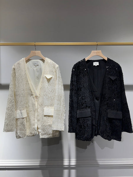 2-in-1 Sequin Dress Jacket - CK08349: Black