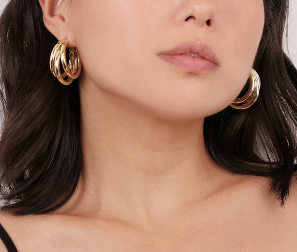 Triple Medium Hoop High Shine Steel Earring: Yellow Gold