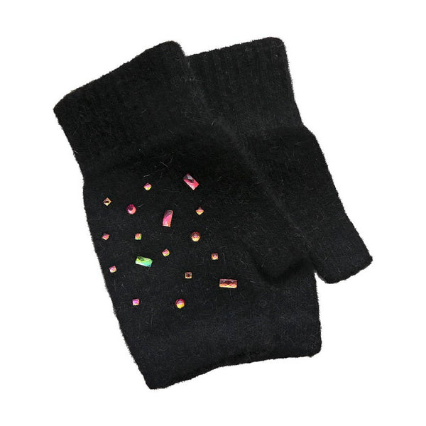 Colorful Crystal Fingerless Gloves: ONE SIZE / BLK