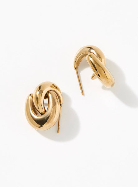 Puffy Door Knocker Hoop Earrings- Steel: Silver