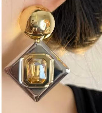 Chandelier Mirror Earring - Geo mixed Metal Steel Earrings
