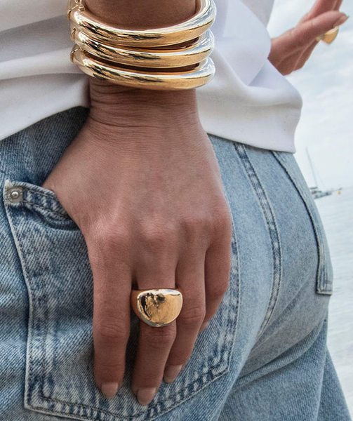 Max Dome Ring- Stainless Steel Waterproof 14K: Yellow Gold / 8