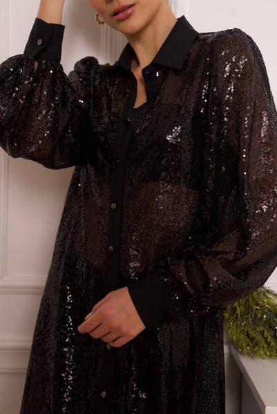 Long sequin sequin dress jacket - CK08341: Black