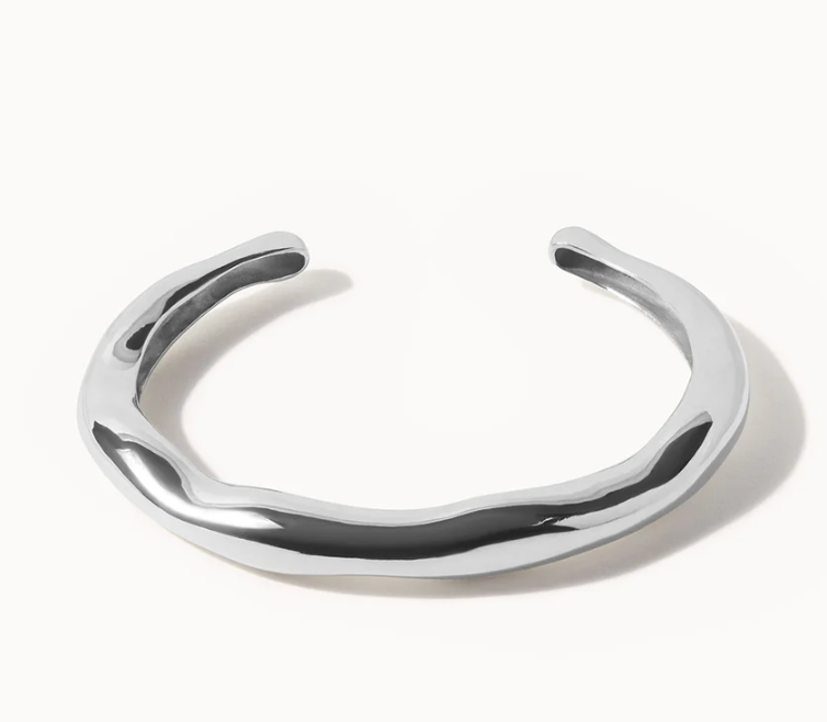 Editorial Wave Cuff Bangle Bracelet-14K Gold PVD- Recycled : Silver