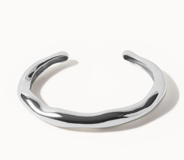 Editorial Wave Cuff Bangle Bracelet-14K Gold PVD- Recycled : Silver