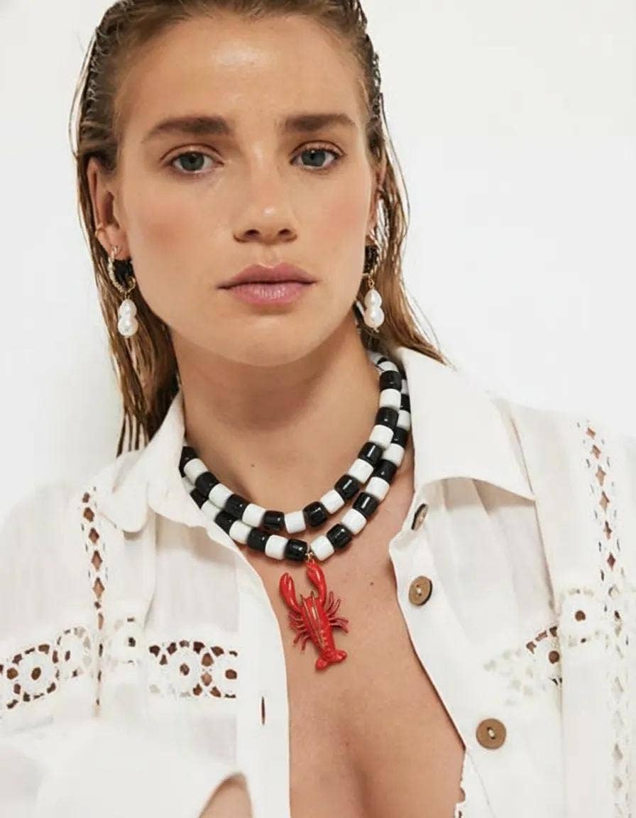 Lloyd Lobster Double Strand Bead Statement Necklace