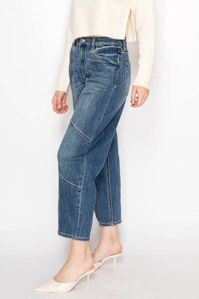 High Rise Relaxed Barrel Jeans – Medium Wash