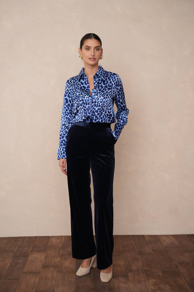 High-waisted straight-cut velvet trousers - P2228: Bordeaux
