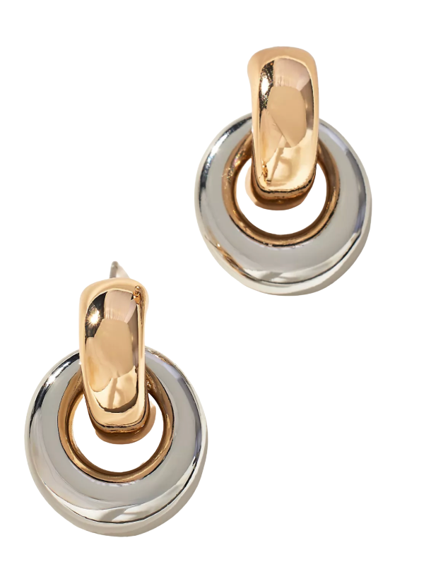 Puffy Door Knocker Hoop Earrings- Steel: Silver