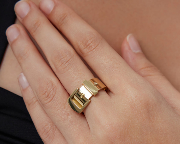 Buckle UP- Stainless Steel Buckle  Ring- 14K Gold/Steel: Silver / 7