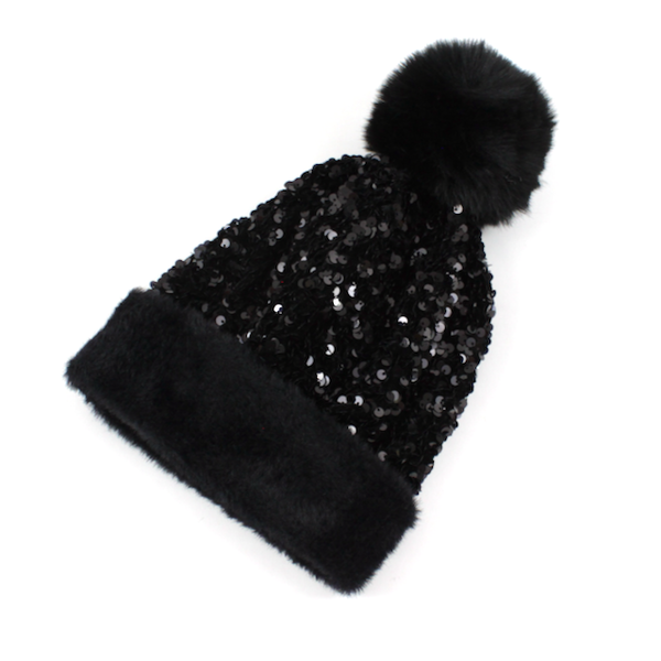 H21029 Beanie w/Pom Pom & Sequins: 04 Pink