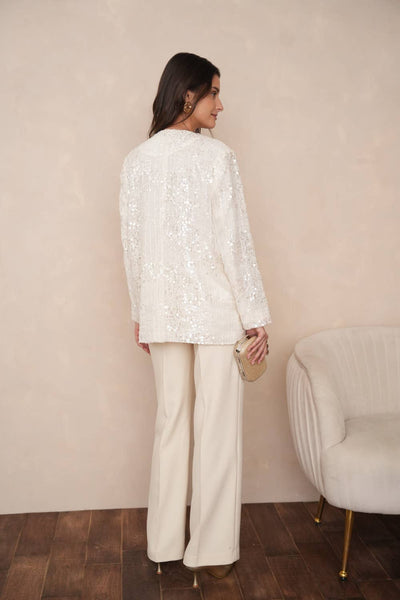 2-in-1 Sequin Dress Jacket - CK08349: Ecru