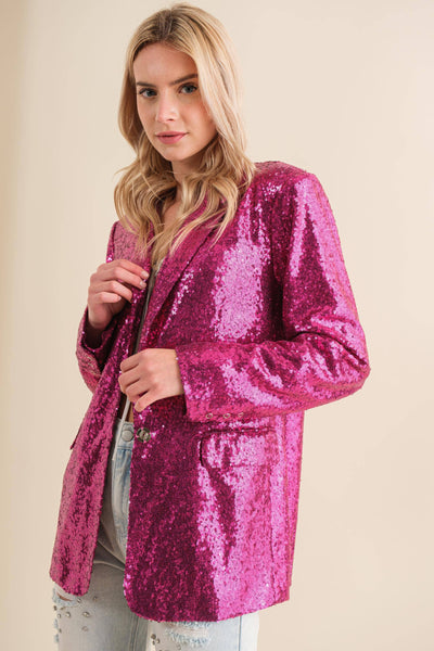 22573J  -Sequin Boyfriend Single Blazer: FUCHSIA