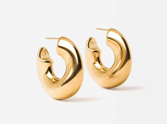Wave-Puffy Hoop- Steel Earrings- 14K gold or Silver: Silver