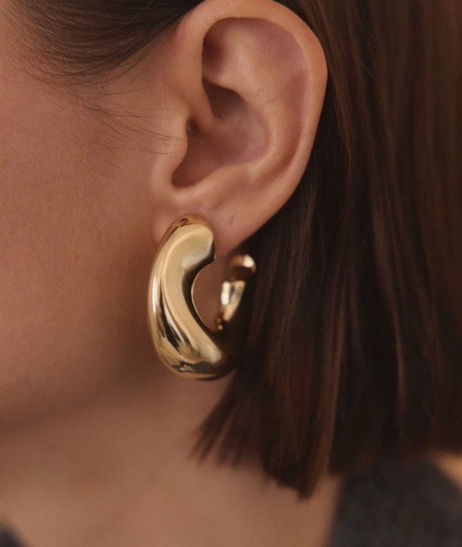 Wave-Puffy Hoop- Steel Earrings- 14K gold or Silver: Silver