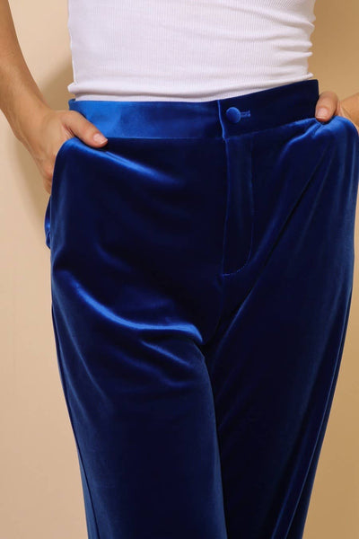 High-waisted straight-cut velvet trousers - P2228: Bordeaux