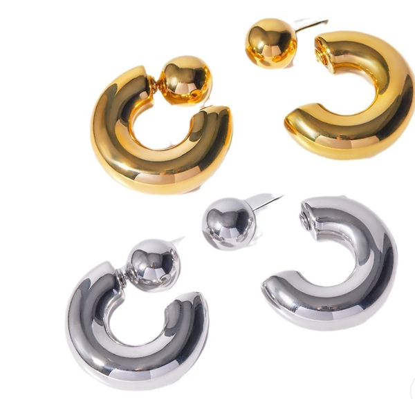 Puffy Thea O Hoop Earring Stainless steel: Yellow Gold