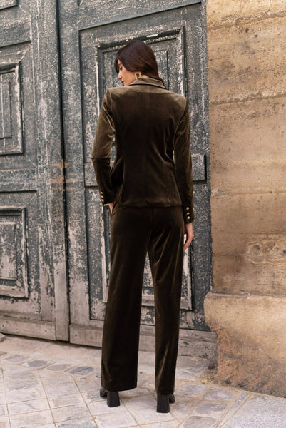 Double-breasted velvet blazer with gold buttons - V1721N: Bordeaux
