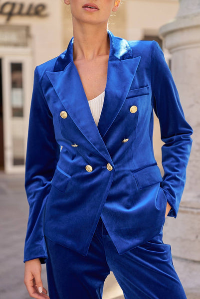 Double-breasted velvet blazer with gold buttons - V1721N: Bordeaux