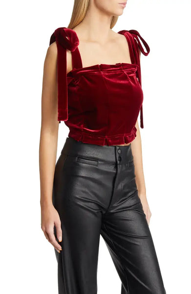 Dunham Velvet Corset Crop Top: Burgandy