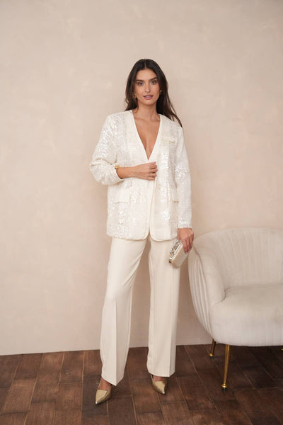 2-in-1 Sequin Dress Jacket - CK08349: Ecru