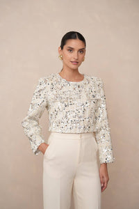 Jenny short jacket in tweed & sequins - CK08346: Ecru