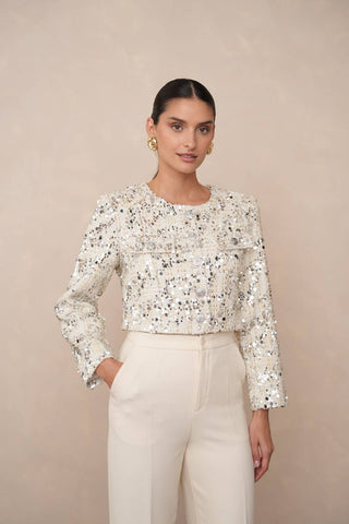 Jenny short jacket in tweed & sequins - CK08346: Ecru