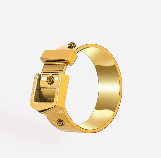 Buckle UP- Stainless Steel Buckle  Ring- 14K Gold/Steel: Silver / 7