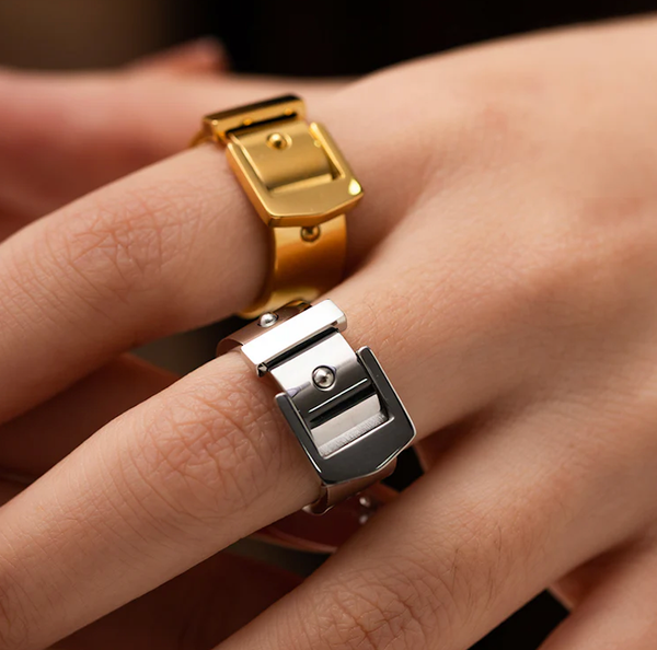 Buckle UP- Stainless Steel Buckle  Ring- 14K Gold/Steel: Silver / 7
