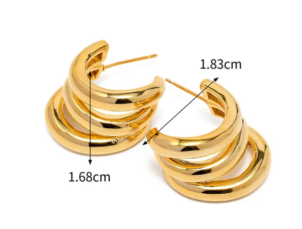 Triple Medium Hoop High Shine Steel Earring: Yellow Gold
