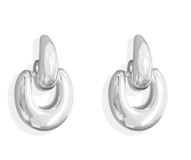 Puffy Door Knocker Hoop Earrings- Steel: Silver