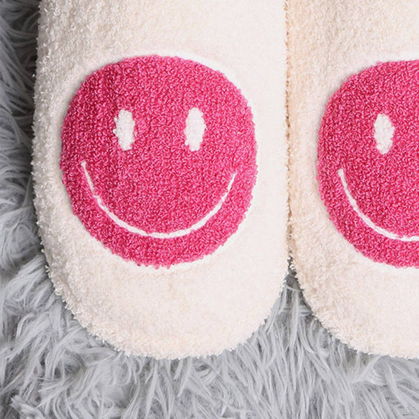 Colored Happy Face Luxury Soft Slippers: ONE SIZE / HOT PINK-S/M