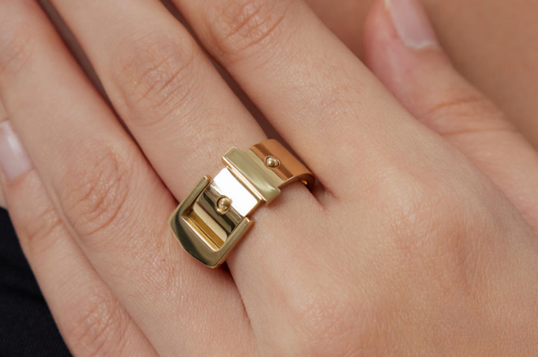 Buckle UP- Stainless Steel Buckle  Ring- 14K Gold/Steel: Silver / 7