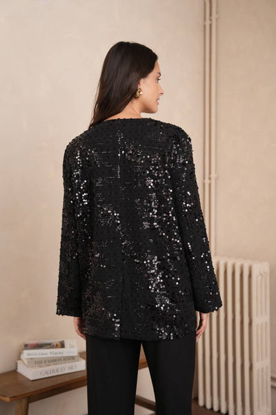 2-in-1 Sequin Dress Jacket - CK08349: Black