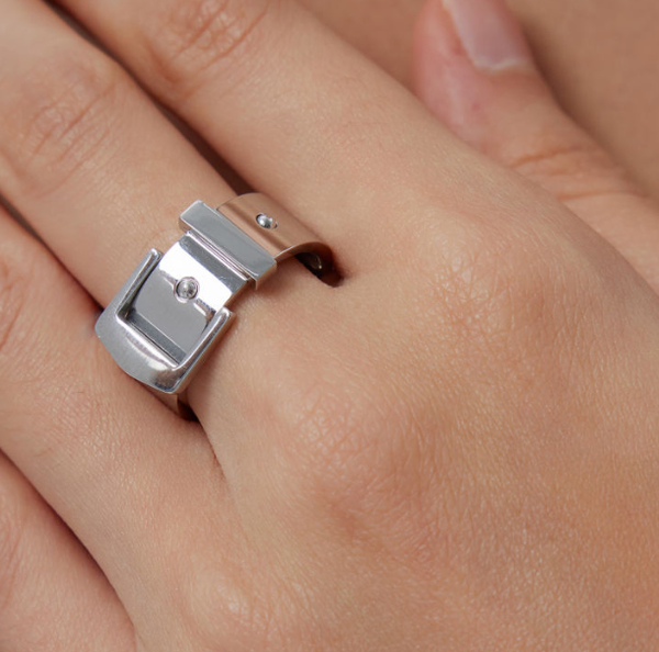 Buckle UP- Stainless Steel Buckle  Ring- 14K Gold/Steel: Silver / 7