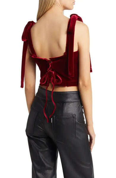 Dunham Velvet Corset Crop Top: Burgandy