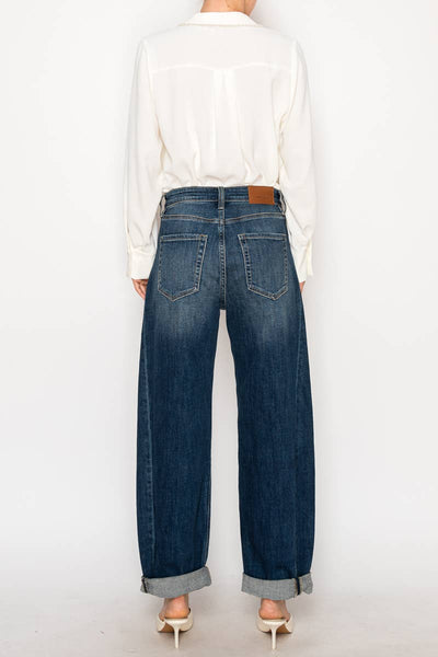 High Rise Relaxed Tapered Barrel Jeans – Dark Wash