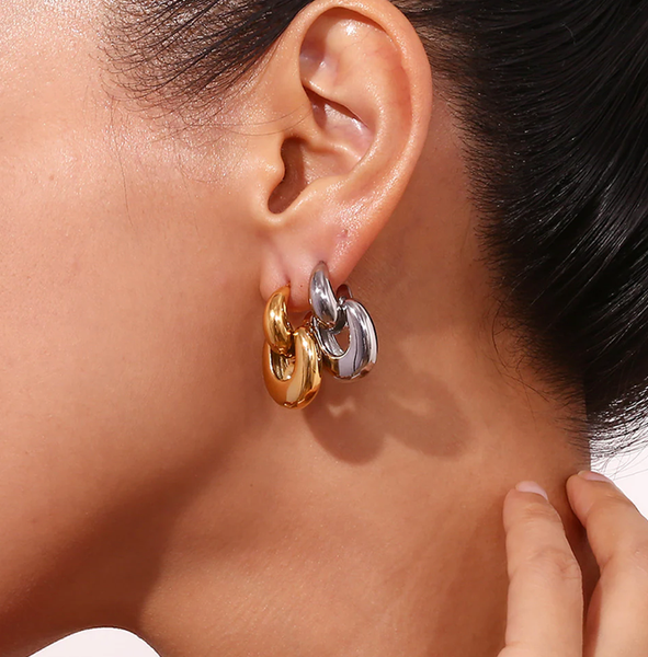 Puffy Door Knocker Hoop Earrings- Steel: Silver
